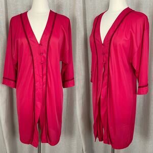Vintage Robe Size Small Red Button Peignoir Lingerie Negligee Sleepwear 70s 80s